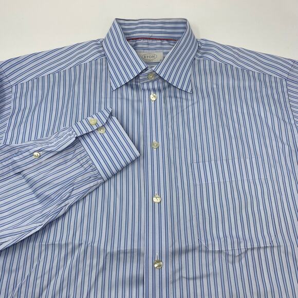 Eton Men's 43-17 Blue Striped Long Sleeve Button Down Classic Dress‎ Shirt - Picture 1 of 4